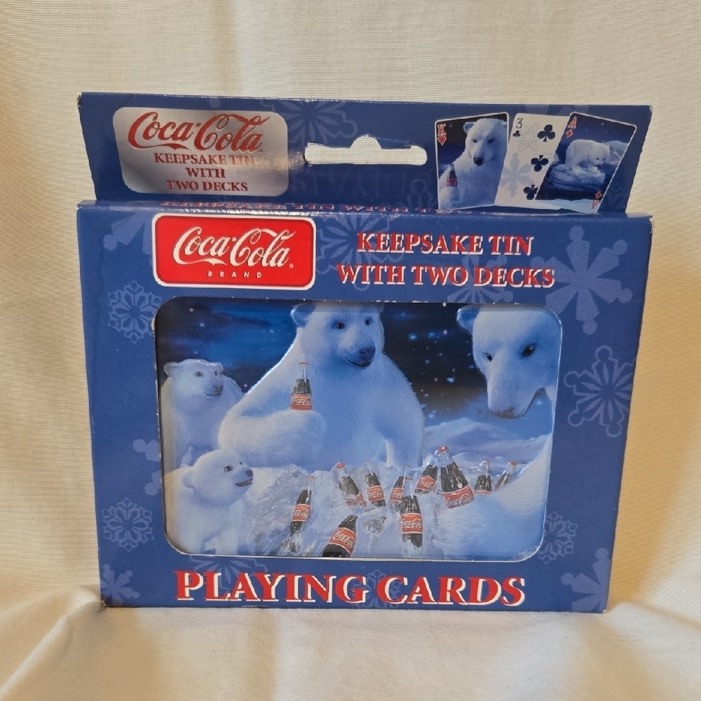 Vintage Coca-Cola Keepsake Tin With Two Decks Of Bicycle Playing Cards